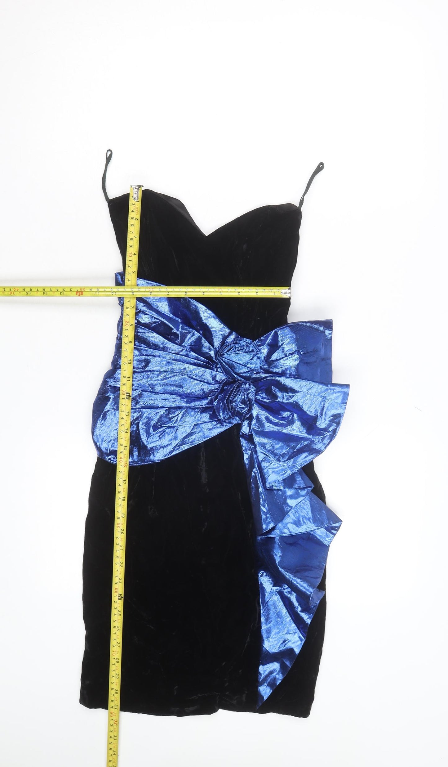 Ginese Sax Women's Black Velvet 80s Bodycon Cocktail Dress Size 10