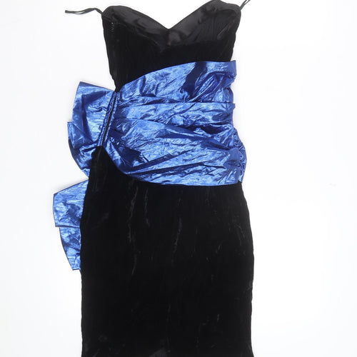 Ginese Sax Women's Black Velvet 80s Bodycon Cocktail Dress Size 10