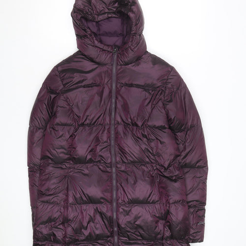 Eddie Bauer Women’s Purple Long Puffer Coat Hooded Down Size L