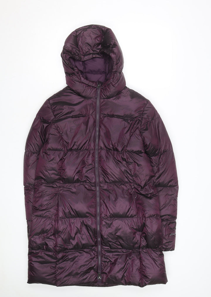 Eddie Bauer Women’s Purple Long Puffer Coat Hooded Down Size L