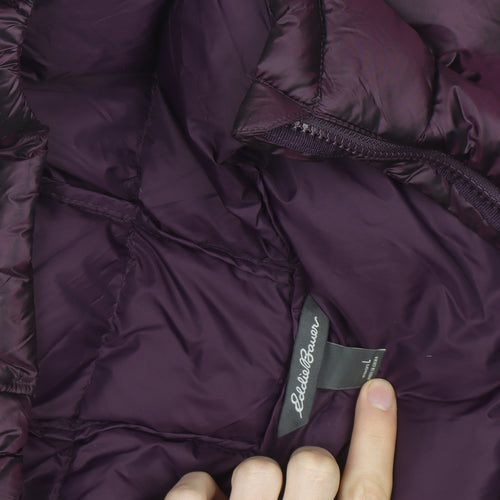 Eddie Bauer Women’s Purple Long Puffer Coat Hooded Down Size L