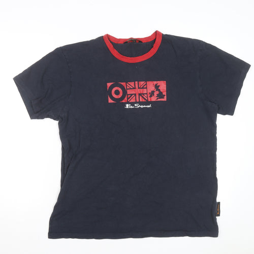 Ben Sherman Men's Blue Red Ringer Graphic T-Shirt Size L Patriotic