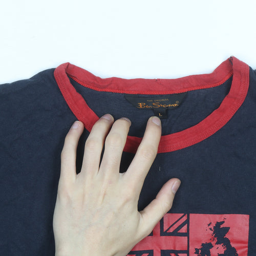 Ben Sherman Men's Blue Red Ringer Graphic T-Shirt Size L Patriotic