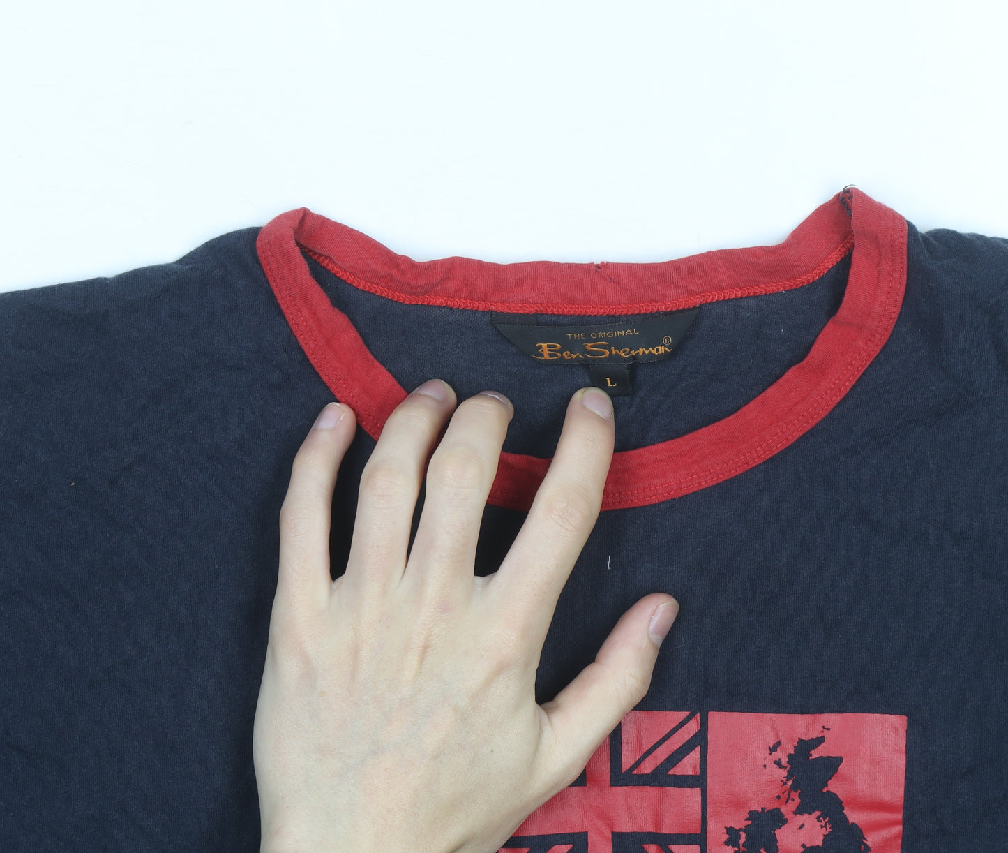 Ben Sherman Men's Blue Red Ringer Graphic T-Shirt Size L Patriotic