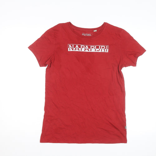 Napapijri Womens Red Cotton Crew Neck Short Sleeve T-Shirt Size 14