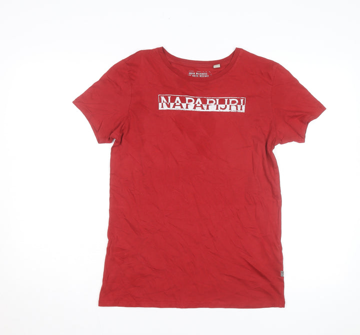 Napapijri Womens Red Cotton Crew Neck Short Sleeve T-Shirt Size 14