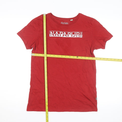 Napapijri Womens Red Cotton Crew Neck Short Sleeve T-Shirt Size 14