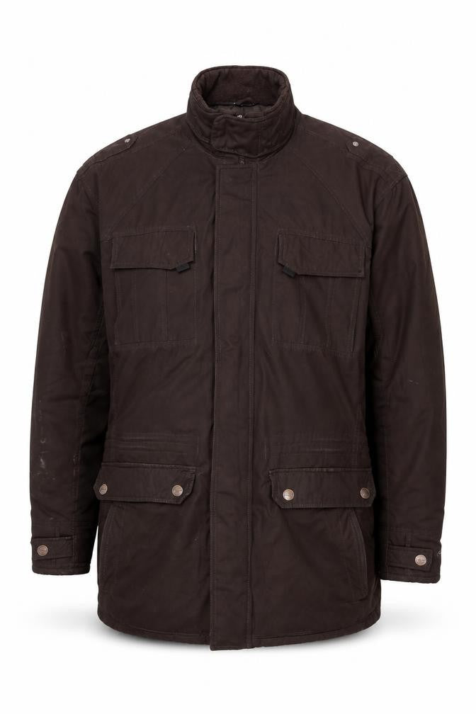 Front view of KAM Men Brown 2XL Parka Jacket Cotton Polyester Lined Zip Casual