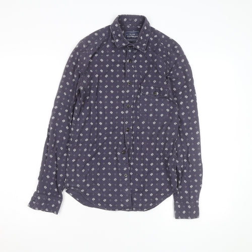 Topman Men's Blue Floral Classic Fit Long Sleeve Cotton Shirt XXS