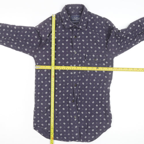 Topman Men's Blue Floral Classic Fit Long Sleeve Cotton Shirt XXS