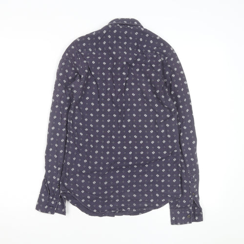Topman Men's Blue Floral Classic Fit Long Sleeve Cotton Shirt XXS