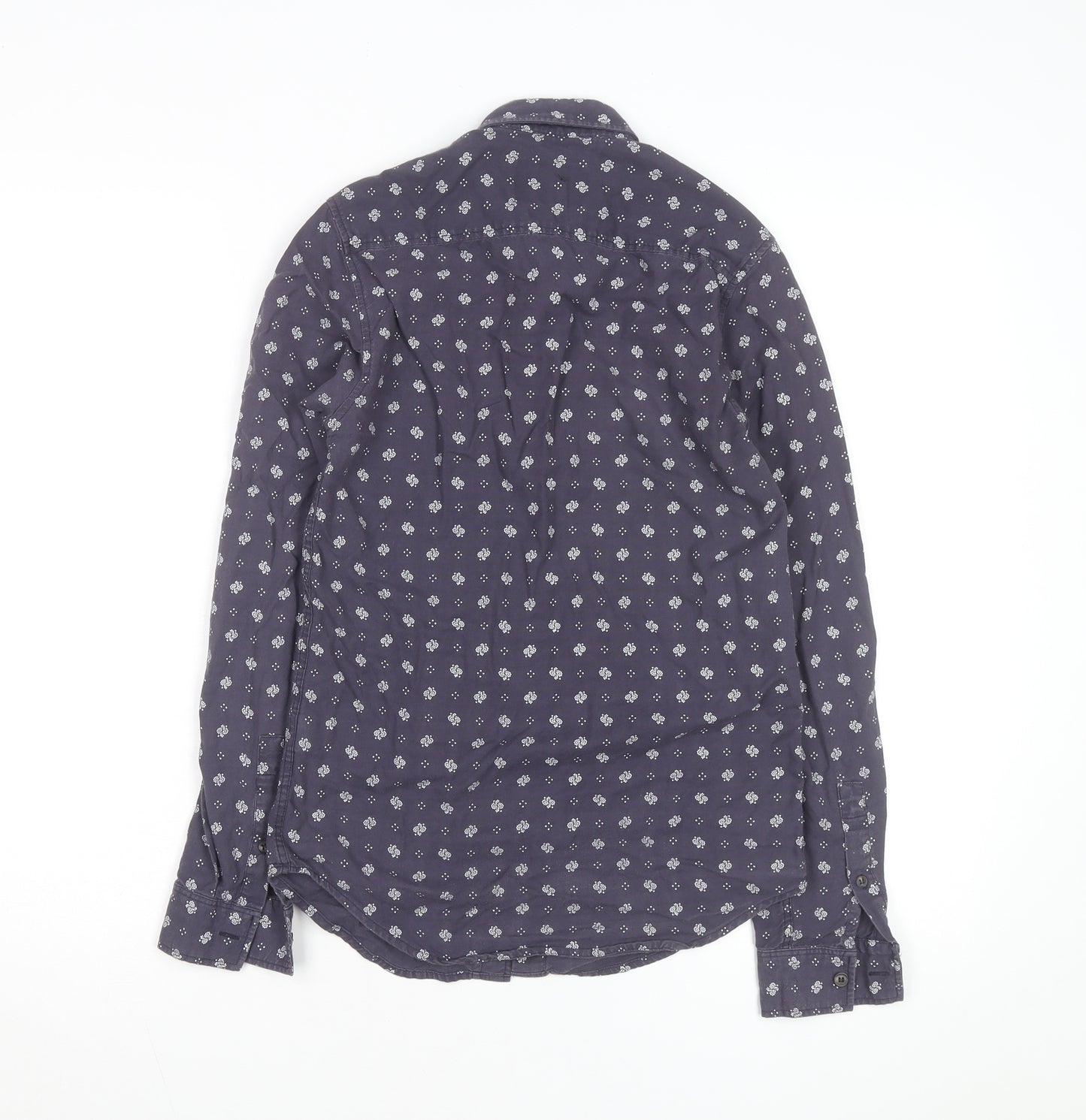 Topman Men's Blue Floral Classic Fit Long Sleeve Cotton Shirt XXS