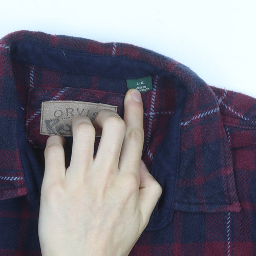 Orvis Men's Red Check Flannel Long Sleeve Button-Up Shirt Size L