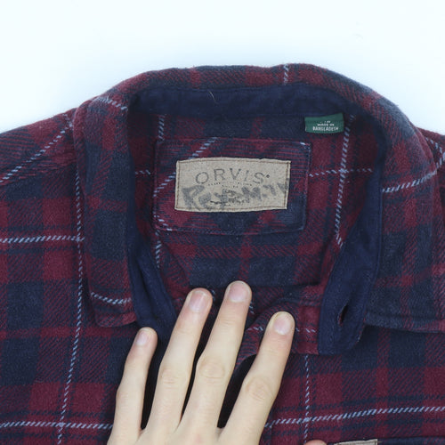 Orvis Men's Red Check Flannel Long Sleeve Button-Up Shirt Size L