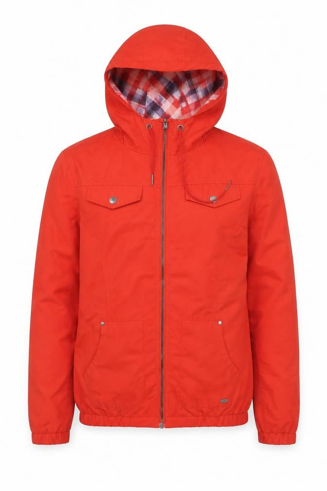 Front view of Empyre Men's Red Hooded Windbreaker Jacket Medium Cotton Casual