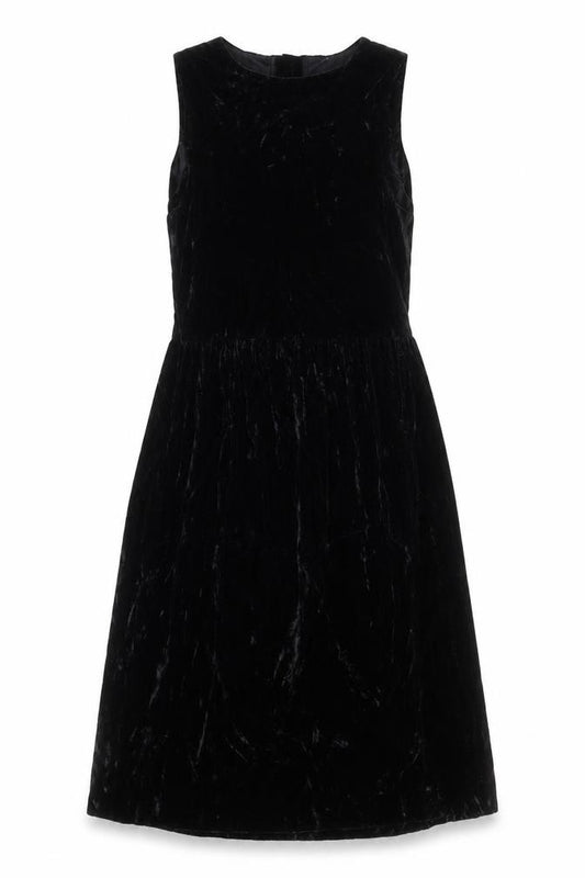 Front view of Lands' End Women's Black Velvet A-Line Sleeveless Dress, size 12