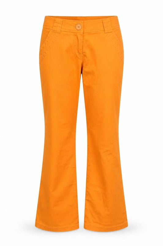 Front view of Crash One Powerpuff girls’ orange teen flared chino trousers, size 14