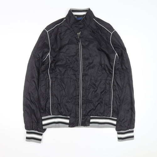 LE MERCIER Mens Black L Bomber Jacket Polyester Zip Casual