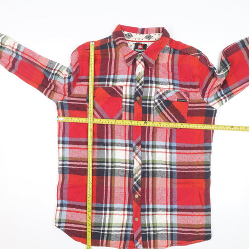 Quiksilver Men's Red Checked Flannel Button-Up Shirt M