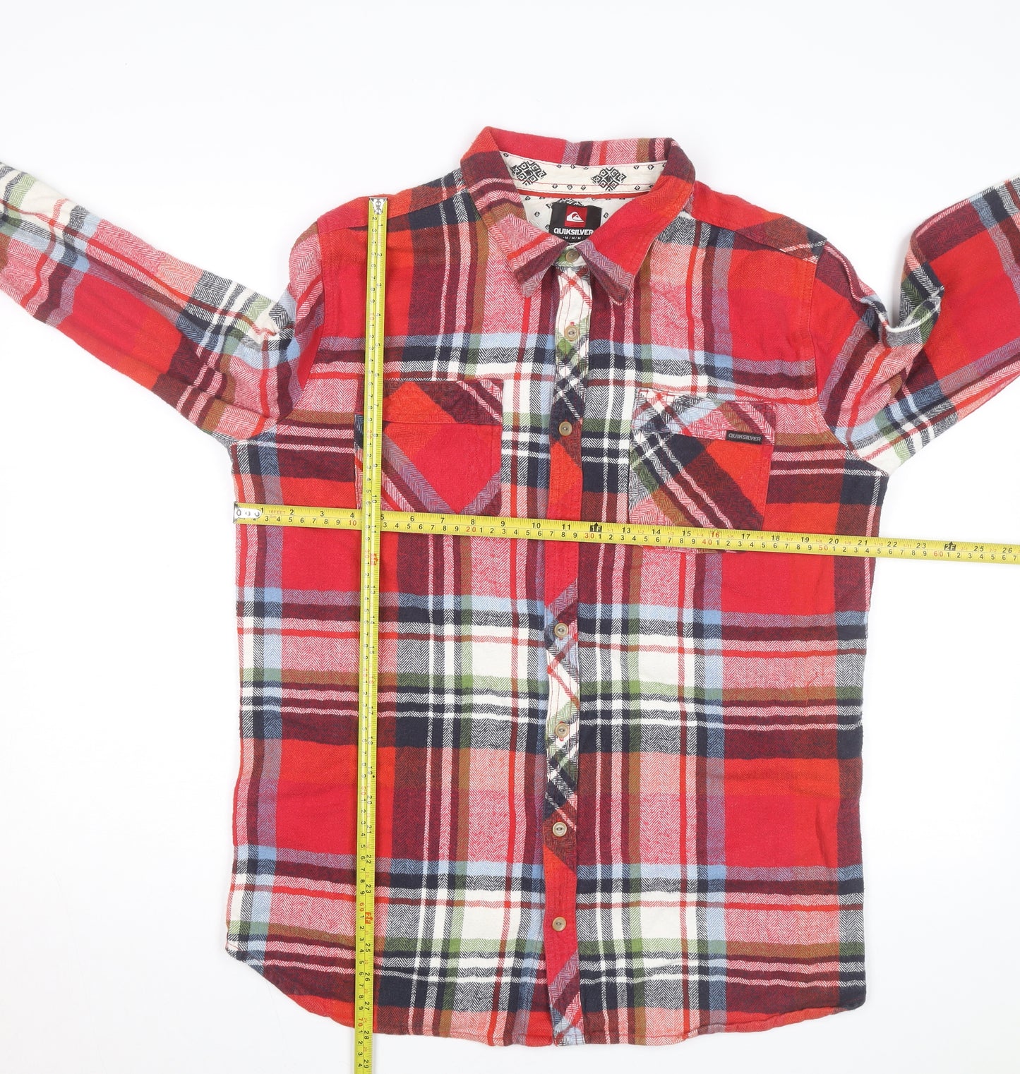 Quiksilver Men's Red Checked Flannel Button-Up Shirt M