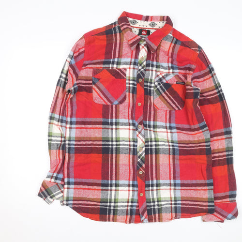 Quiksilver Men's Red Checked Flannel Button-Up Shirt M