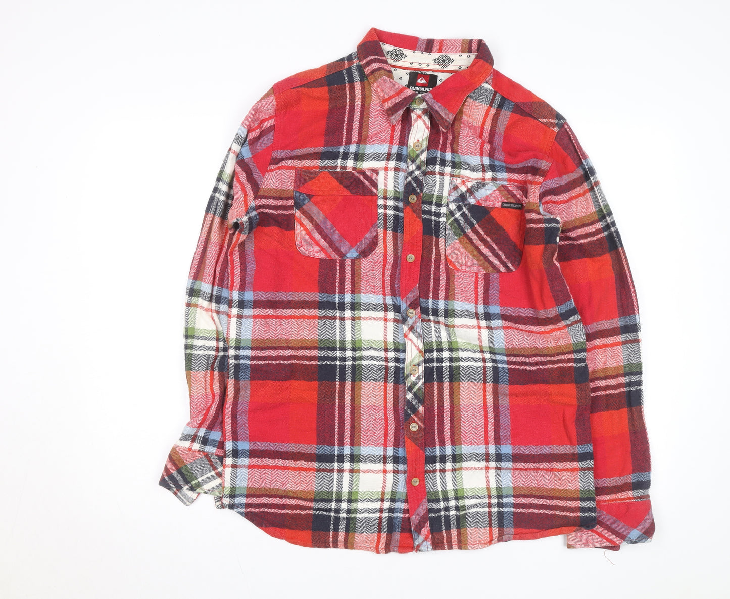 Quiksilver Men's Red Checked Flannel Button-Up Shirt M