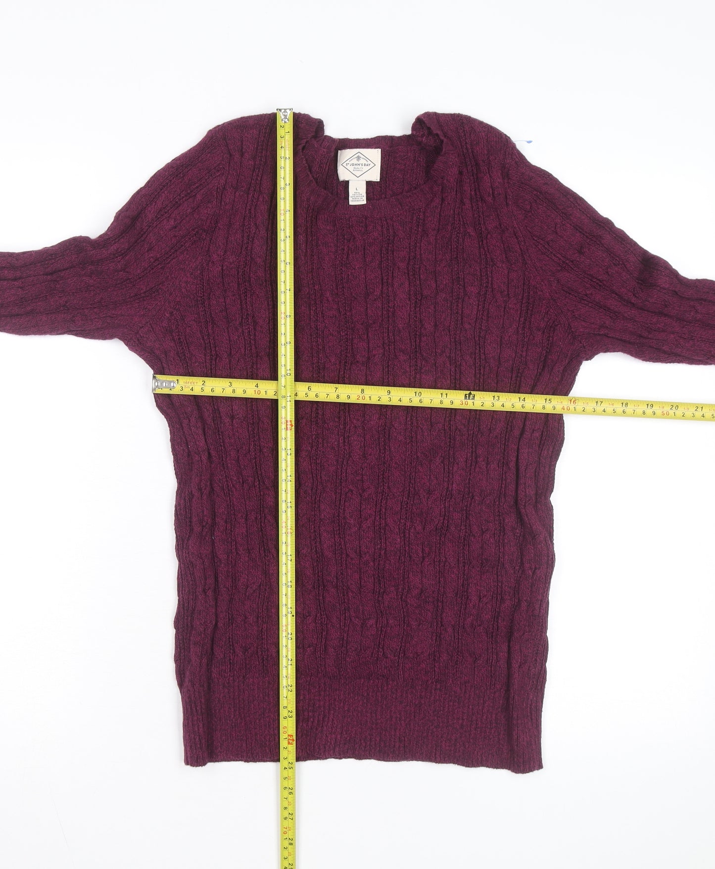 St. John's Bay Men's Purple Cable-Knit Cotton Jumper Size L