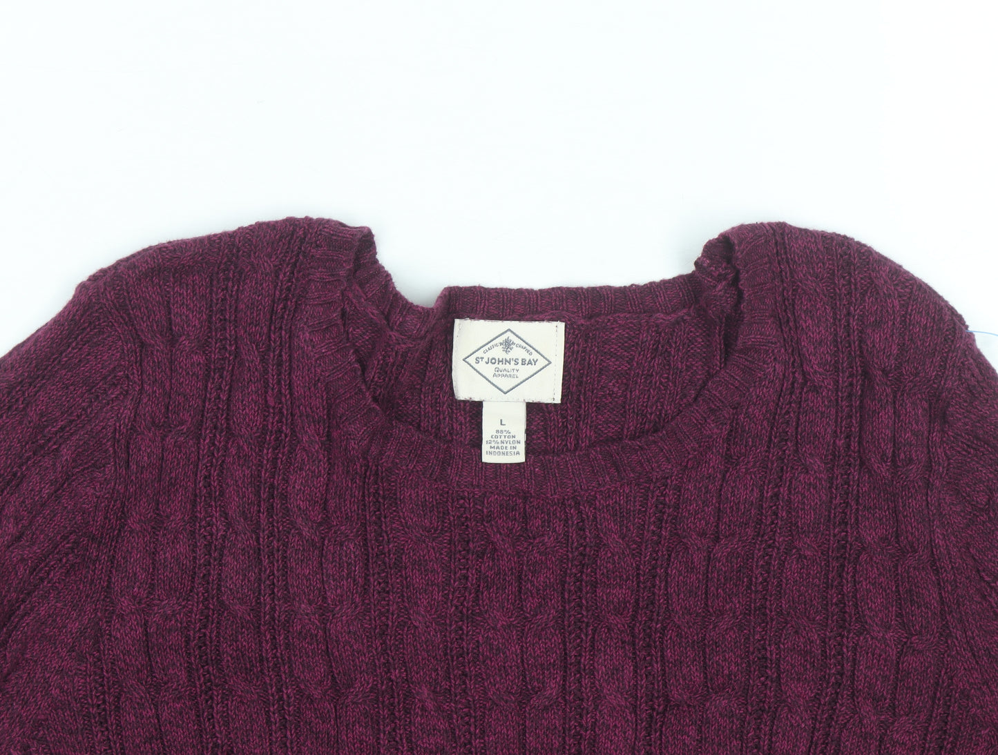 St. John's Bay Men's Purple Cable-Knit Cotton Jumper Size L