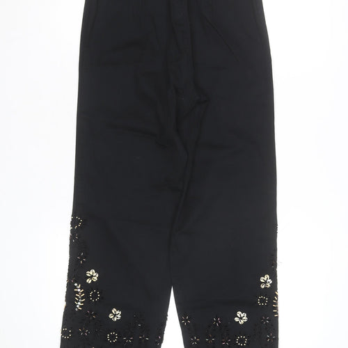 Vanity Womens Black Cropped Embroidered Beaded Trousers Size S
