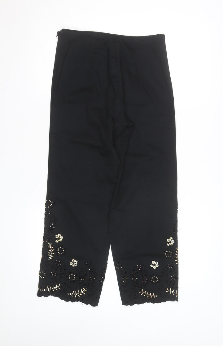 Vanity Womens Black Cropped Embroidered Beaded Trousers Size S