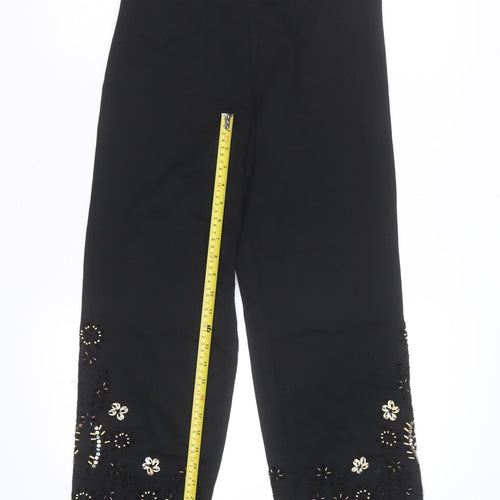 Vanity Womens Black Cropped Embroidered Beaded Trousers Size S