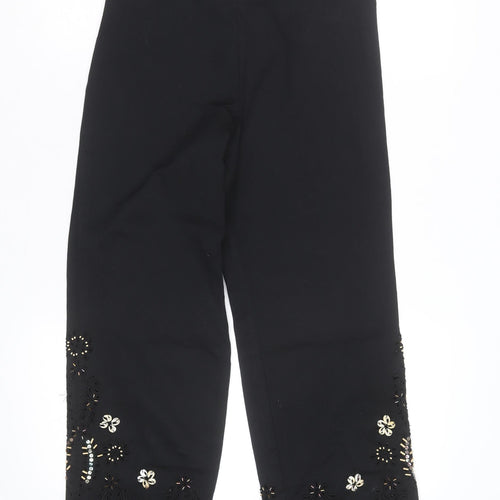 Vanity Womens Black Cropped Embroidered Beaded Trousers Size S