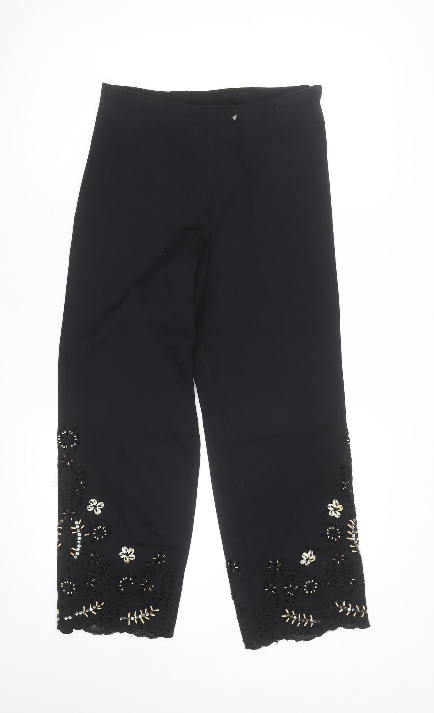 Vanity Womens Black Cropped Embroidered Beaded Trousers Size S