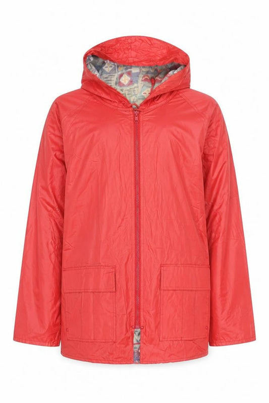 Front view of Jonathan Logan Men's Red Hooded Rain Coat Jacket M