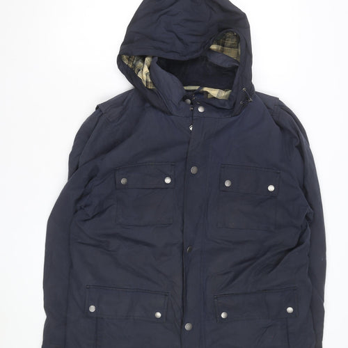 Brooks Brothers Men's Blue Parka Jacket L Hooded Cotton Lined