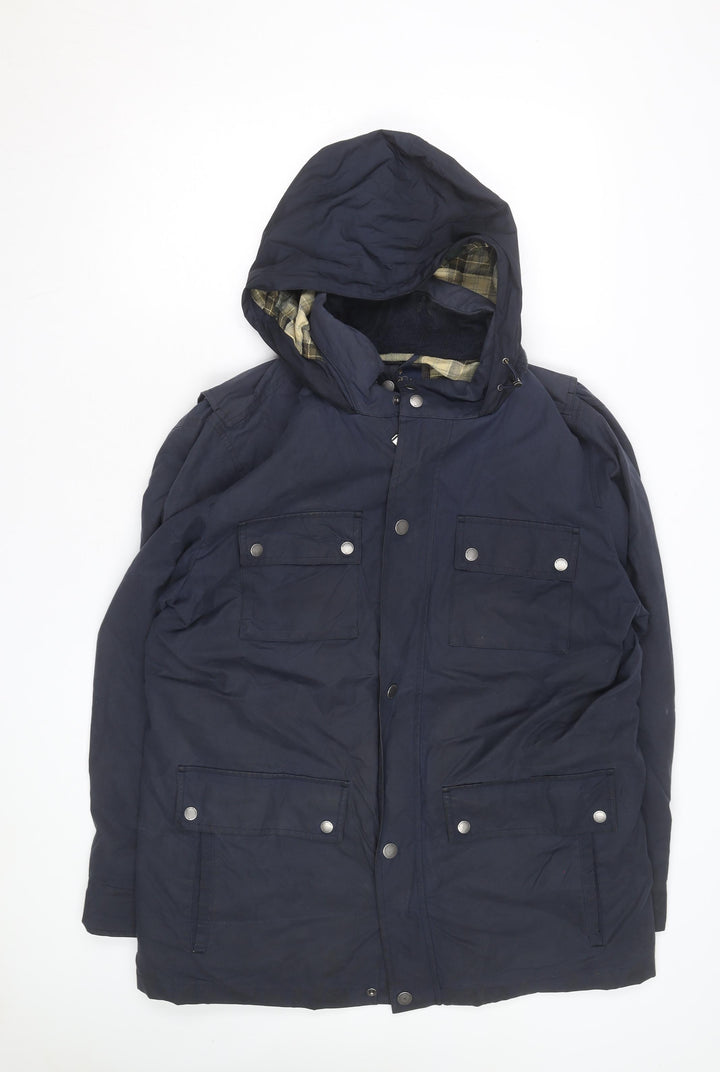 Brooks Brothers Men's Blue Parka Jacket L Hooded Cotton Lined