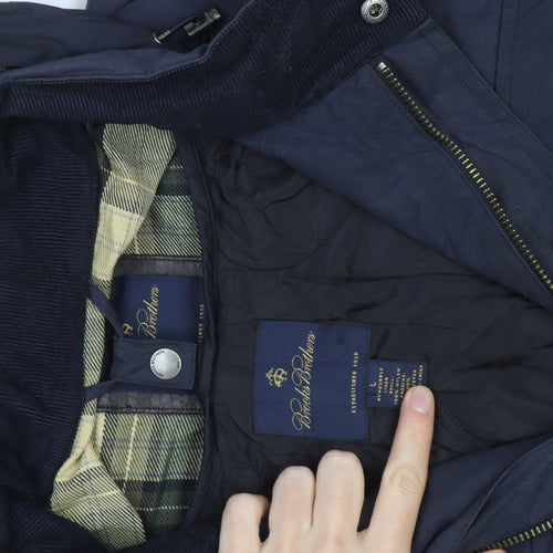 Brooks Brothers Men's Blue Parka Jacket L Hooded Cotton Lined