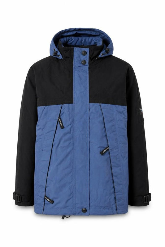 Front view of Stormtech Men's Blue Waterproof Hooded Parka Jacket, size S