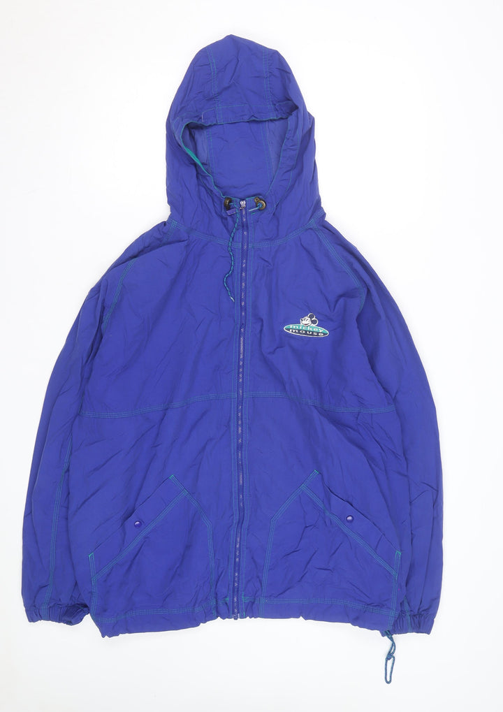Disney Mickey Mouse Blue Men's L Vintage 90s Hooded Windbreaker Jacket