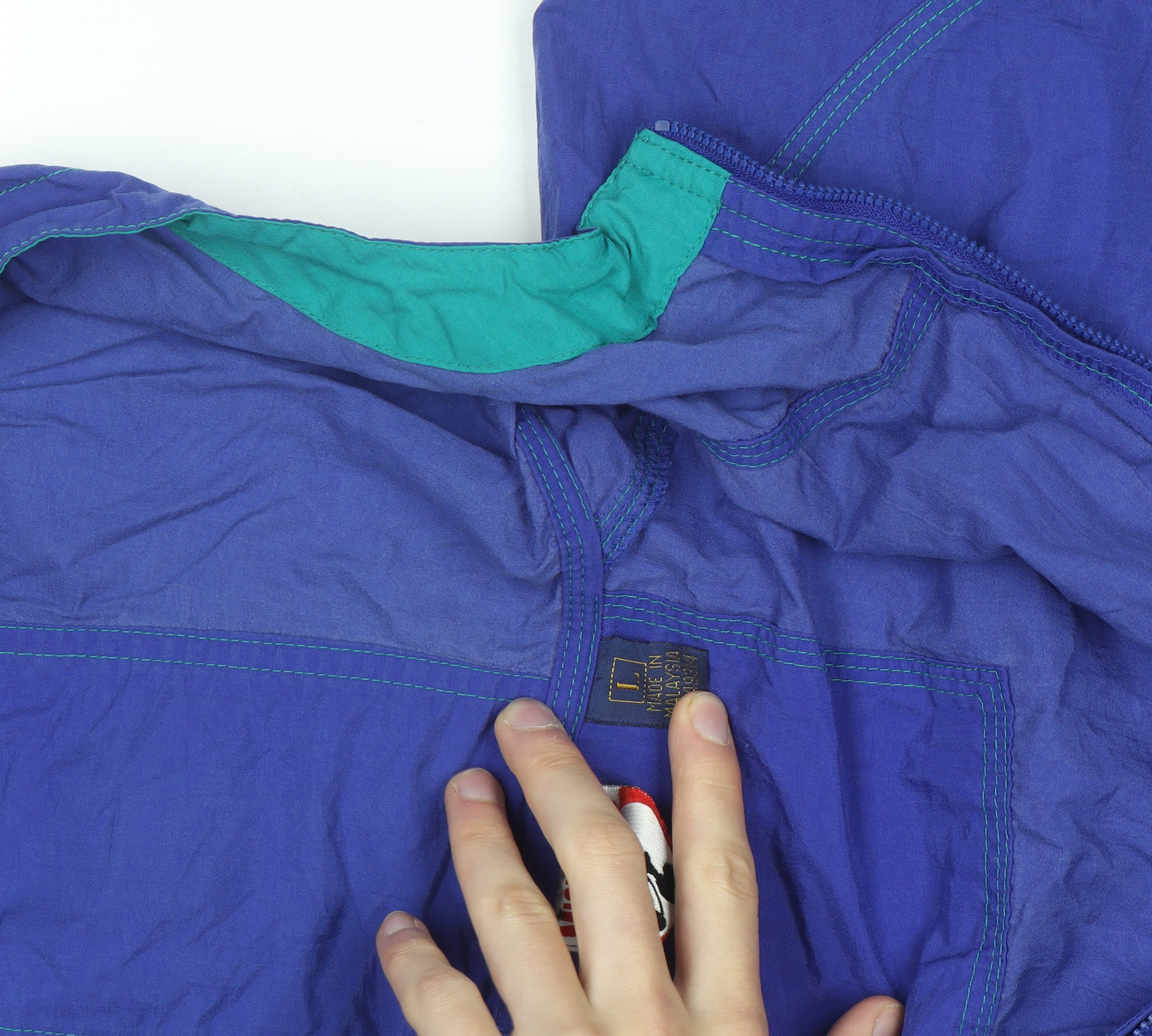 Disney Mickey Mouse Blue Men's L Vintage 90s Hooded Windbreaker Jacket