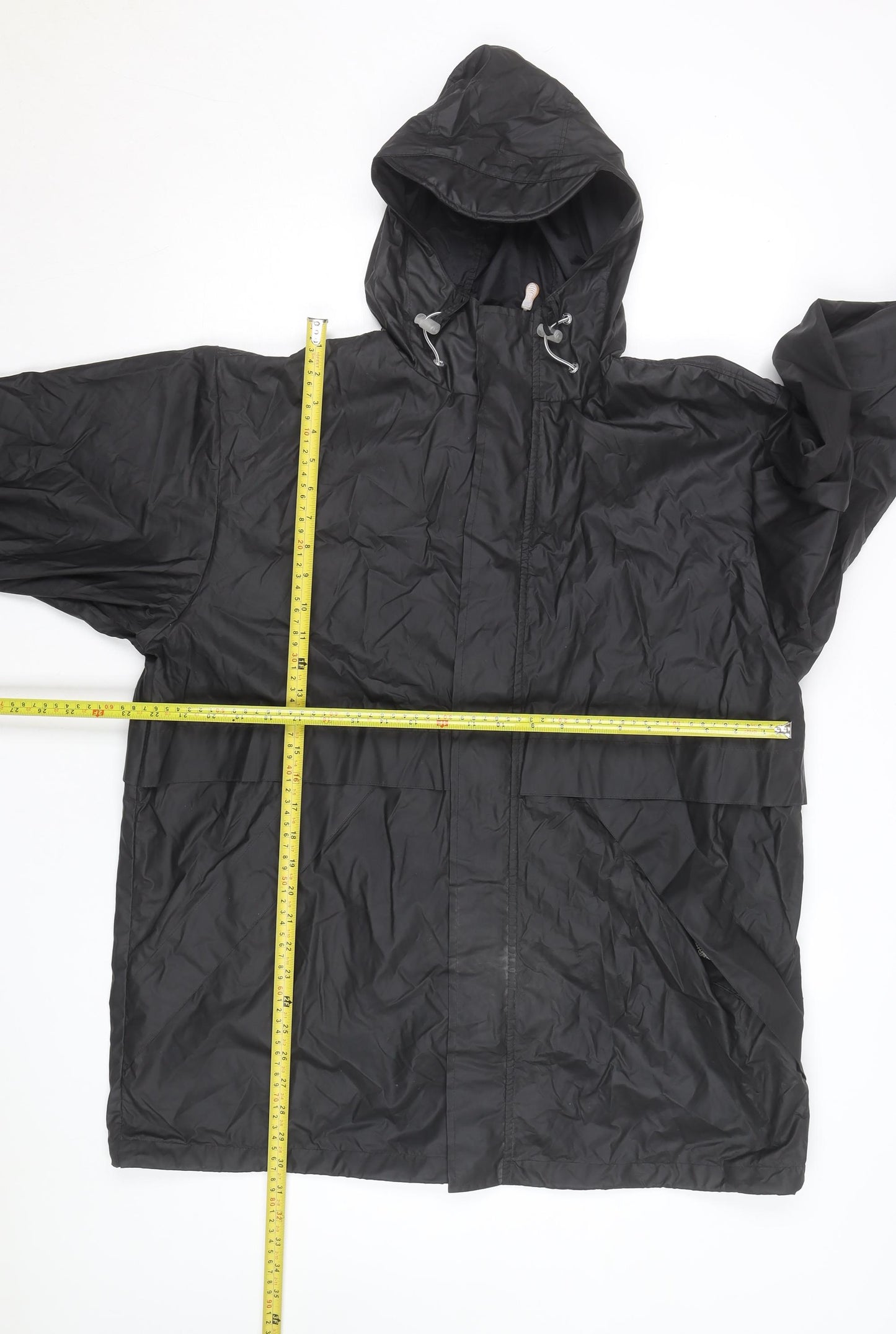 Lands' End Men's Black L Waterproof Hooded Rain Jacket Lined