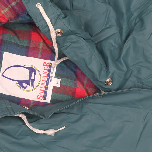Sailmaker Men’s Green Hooded Rain Coat Jacket Size M Waterproof PVC