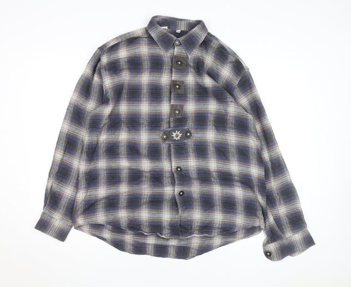 Genius Men's Blue Checked Flannel Cotton Button-Up Shirt Size 41