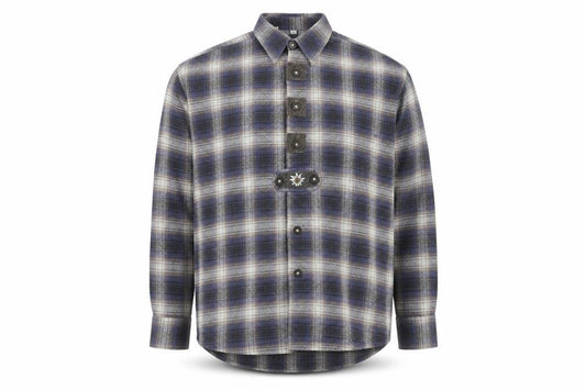Front view of Genius Men's Blue Checked Flannel Cotton Button-Up Shirt, size 41