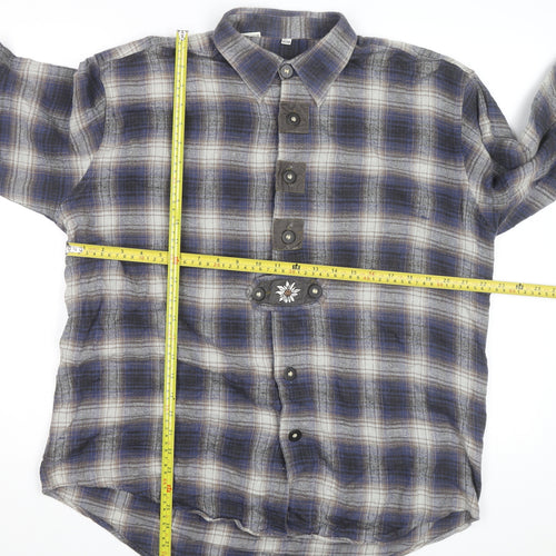Genius Men's Blue Checked Flannel Cotton Button-Up Shirt Size 41