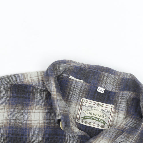 Genius Men's Blue Checked Flannel Cotton Button-Up Shirt Size 41