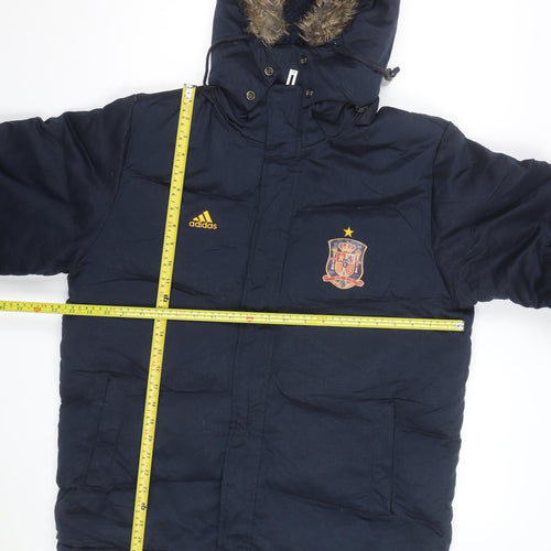 Adidas Men’s Blue Puffer Jacket L Hooded Spain Football Winter Coat