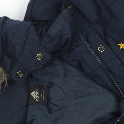 Adidas Men’s Blue Puffer Jacket L Hooded Spain Football Winter Coat