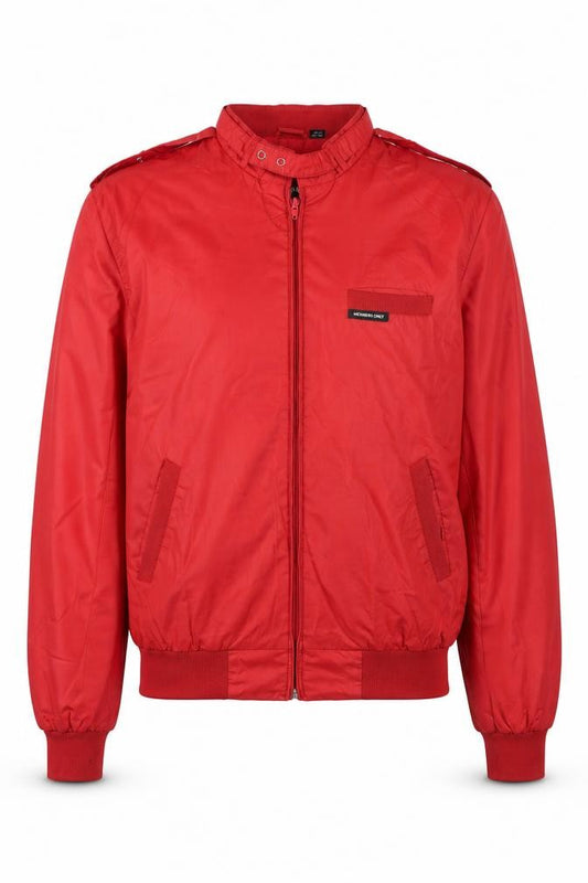 Front view of Members Only Men's Red 46 Bomber Jacket Cotton Blend Retro Style