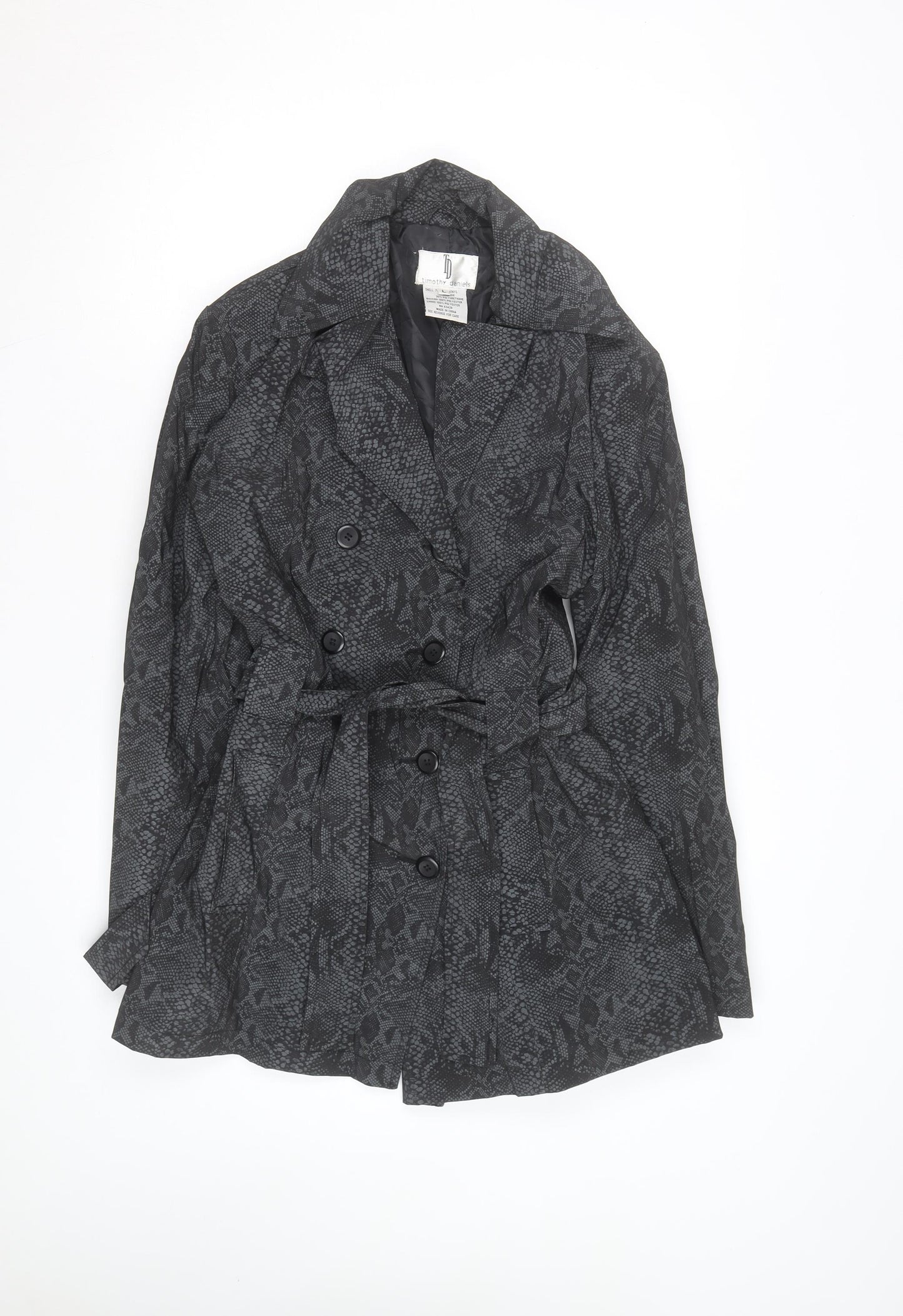 Timothy Daniels Women's Grey Animal Print Belted Trench Coat Size L